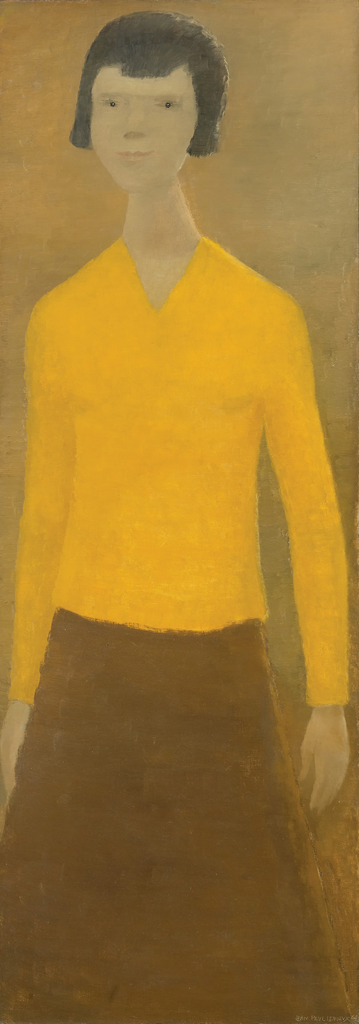 Jean Paul Lemieux, Jeune fille au chandail jaune, oil on canvas, 1964