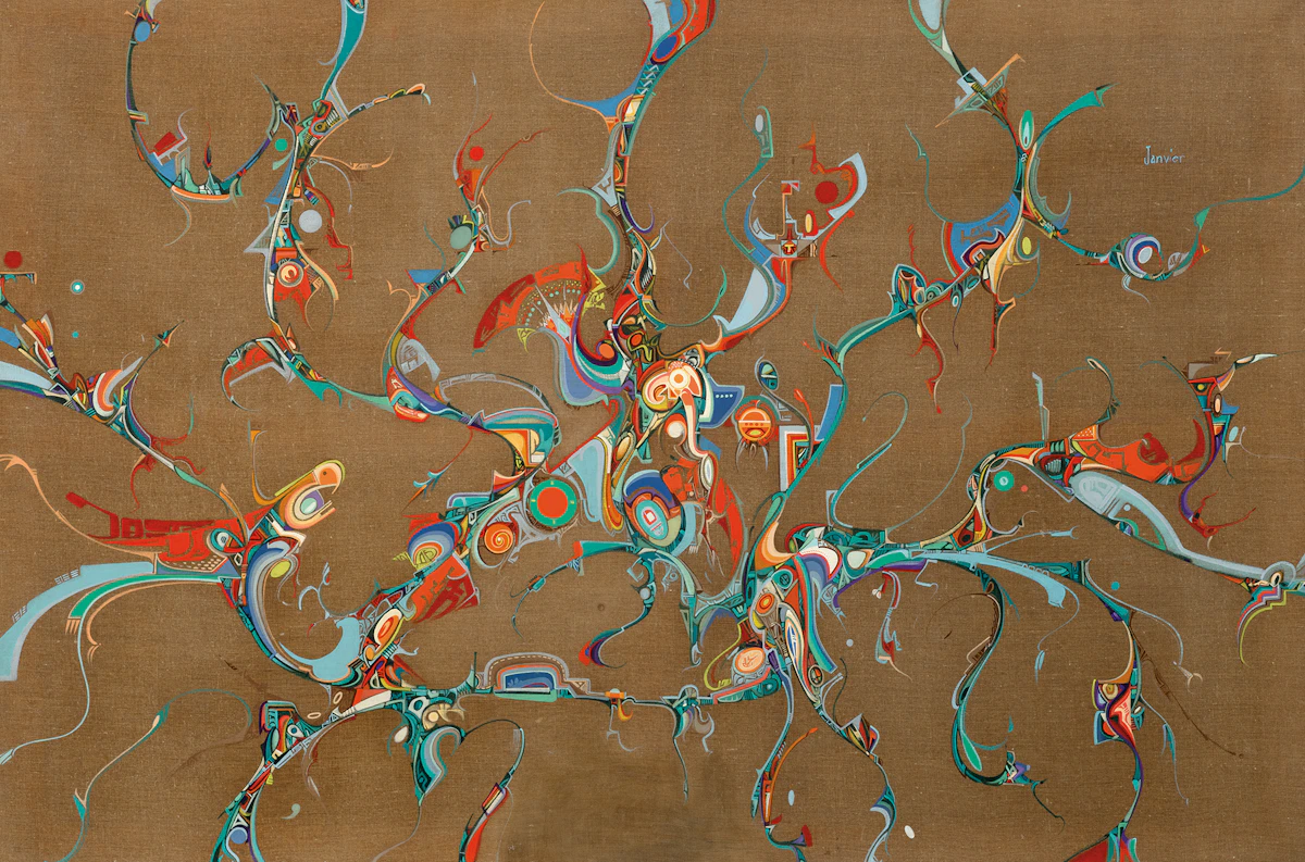 Alex Simeon Janvier, Ancient Relics, oil on linen, circa 1980