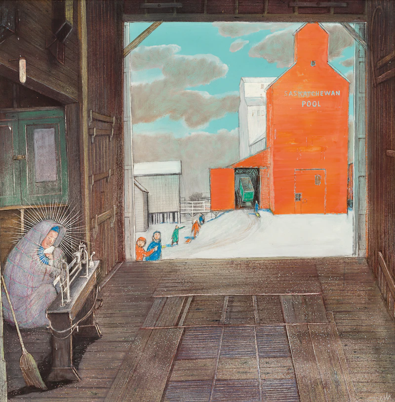 William Kurelek, Prairie Call to Cold Company (Nativity Series), mixed media on board