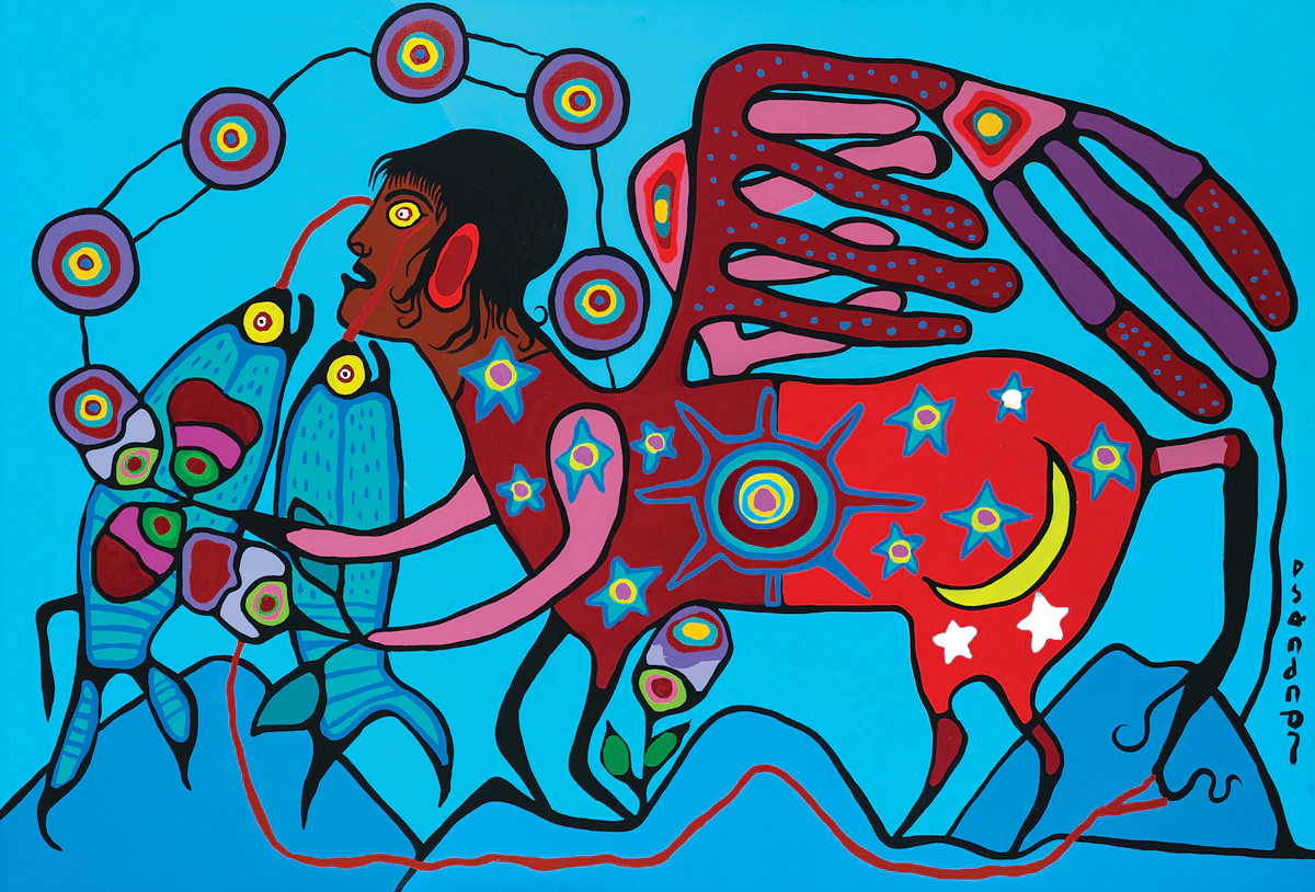 Norval Morrisseau, Walking on the Summit, acrylic on canvas, 1985