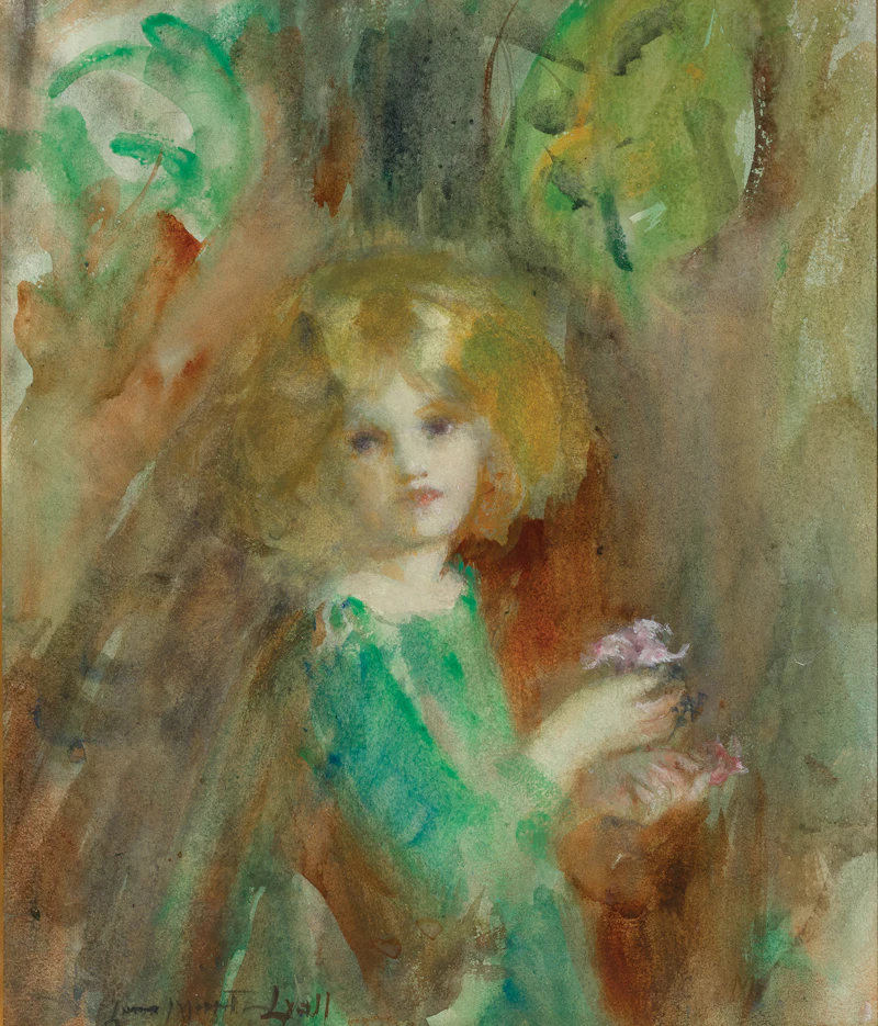 Laura Adeline Muntz Lyall, Young Girl with Flowers (Elaine), watercolour