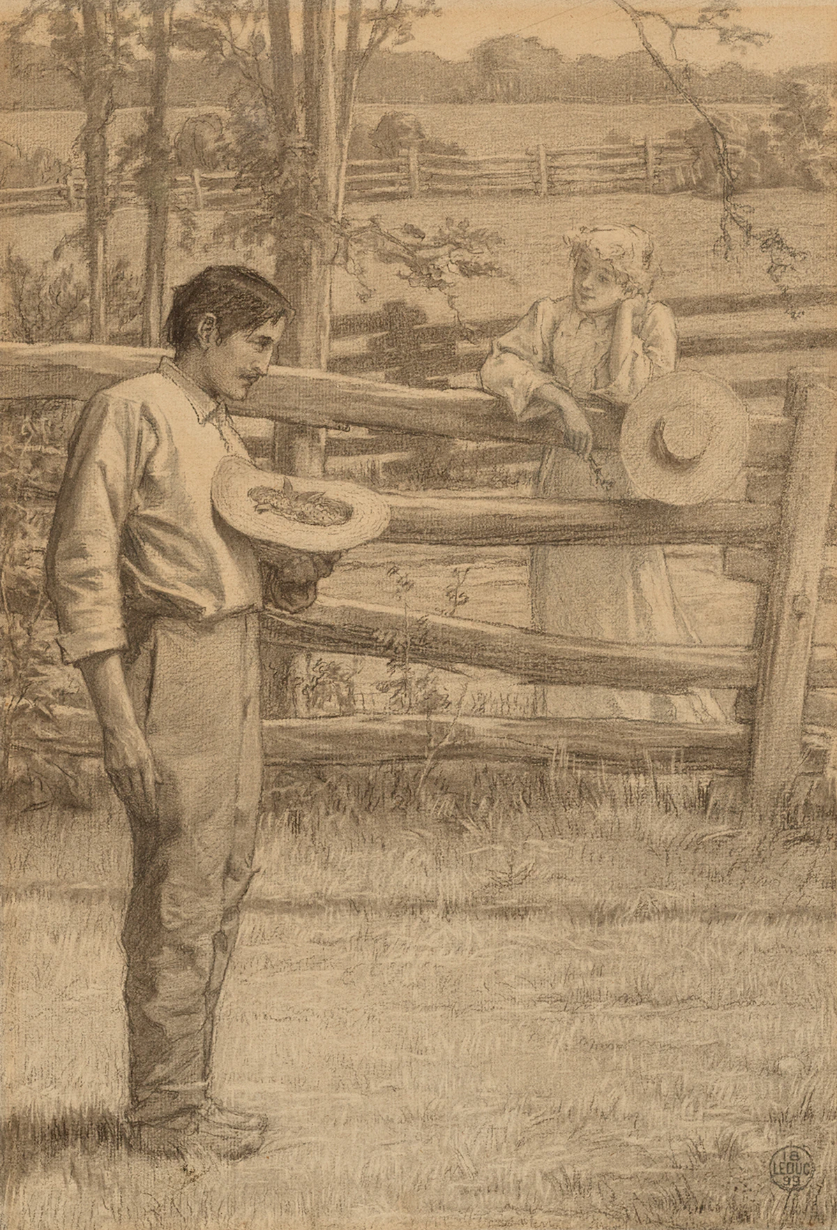 Ozias Leduc, The Meeting of Fernande and Claude (La rencontre de Fernande et de Claude), 1899, charcoal