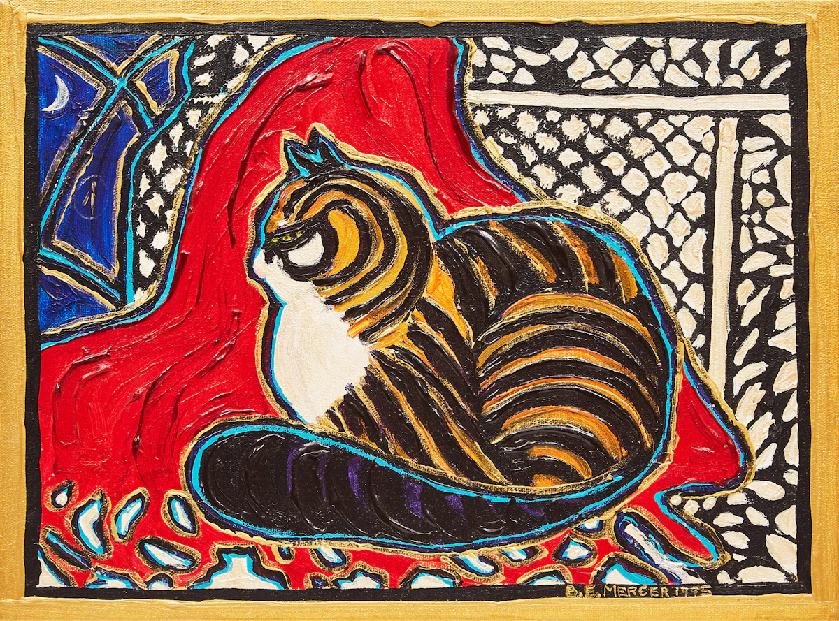 Barbara E. Mercer, Cat Dreams No. 1, acrylic on canvas, 1995