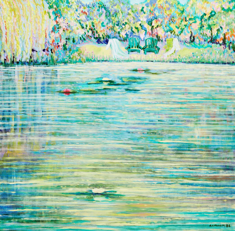 Barbara E. Mercer, Lilies in the Pond, acrylic on canvas