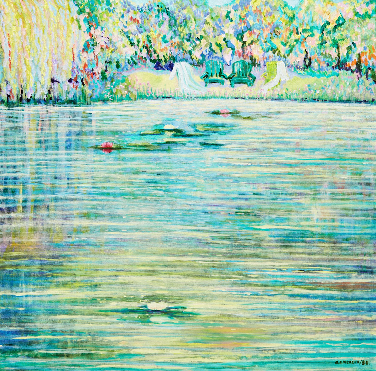 Barbara E. Mercer, Lilies in the Pond, acrylic on canvas, 1986