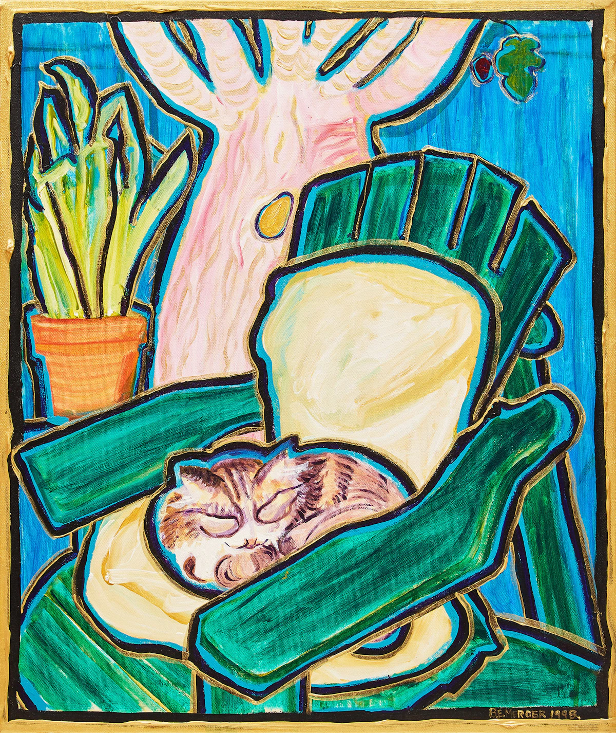 Barbara E. Mercer, My Cat Frigga in the Garden, acrylic on canvas, 1998