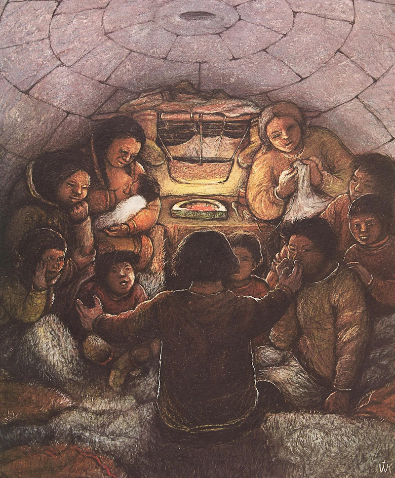 William Kurelek, Story Telling: A Winter Pastime, photolithograph