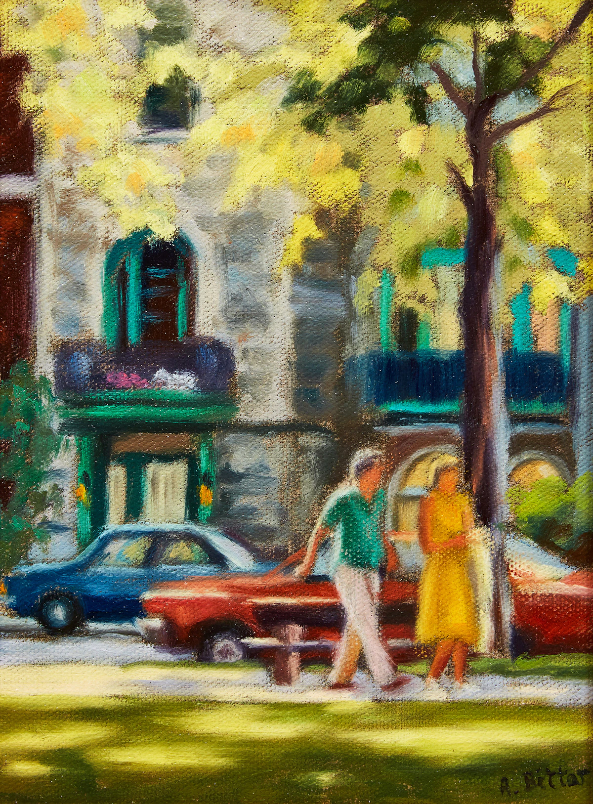 Antoine Bittar, Les touristes, oil on board
