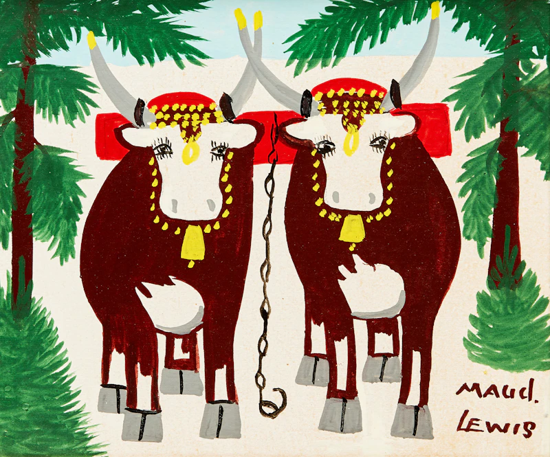 Oxen in Winter by Maud Lewis