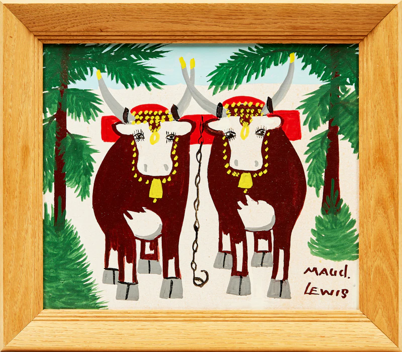 Maud Lewis, Oxen in Winter, mixed media on board, August 1966 - view 2