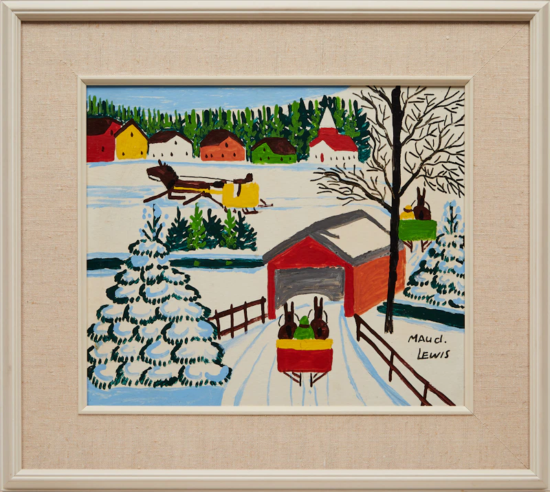 Maud Lewis, Sleighs and Covered Bridge, mixed media on board - view 2
