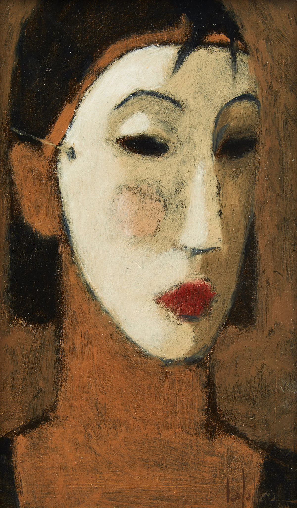 Pierre Lefebvre, Japanese Mask, oil on board, 1984
