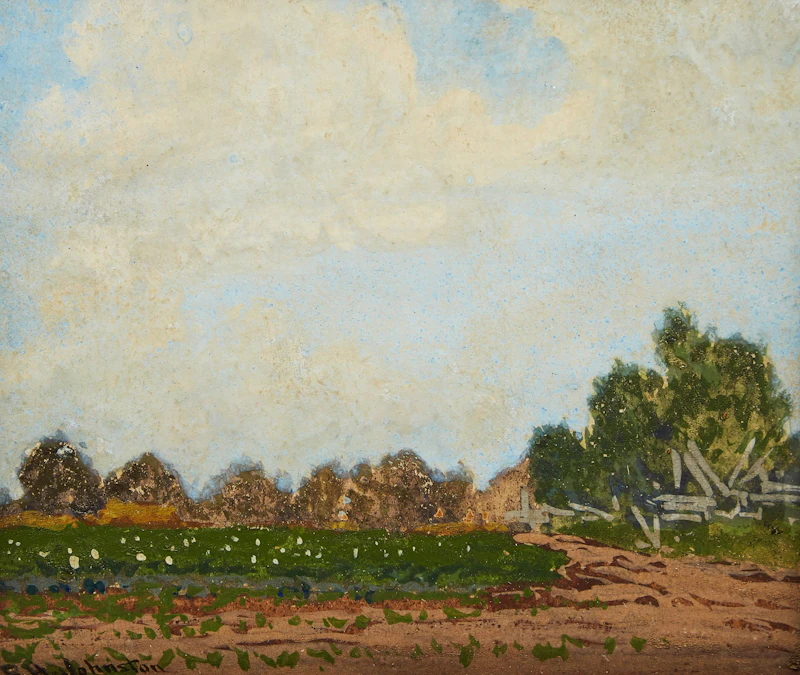 Frank Hans Johnston, The Potato Patch , tempera on card
