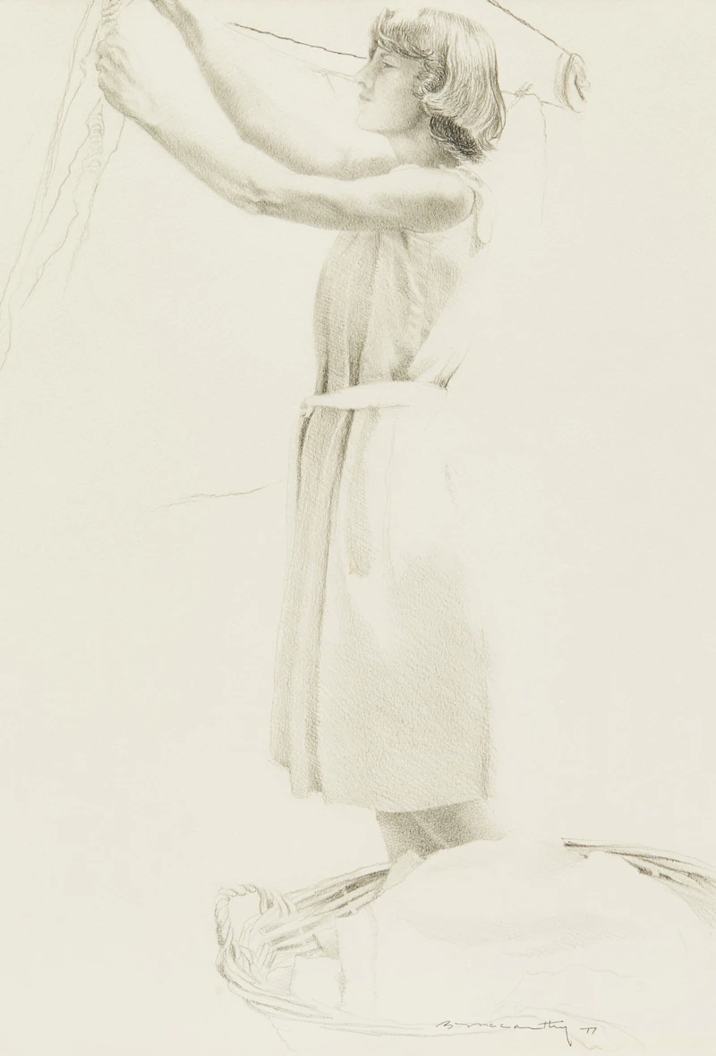 Barry McCarthy, Putting out the Wash, pencil drawing