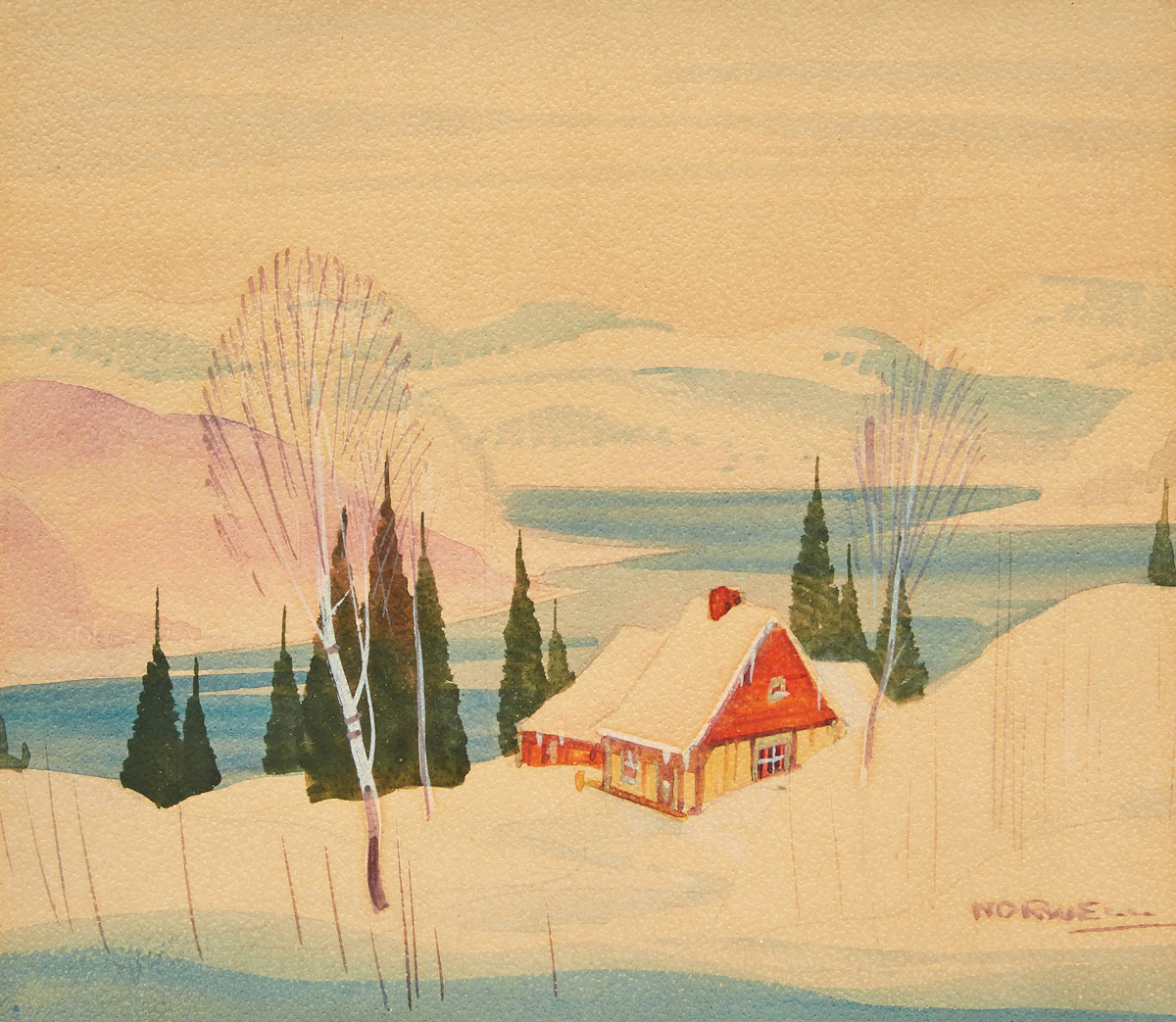 Graham Noble Norwell, Cabin in the Laurentians I & II, two watercolours