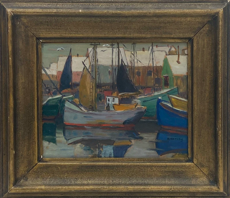 Frederick Grant Banting, Ships in Harbour, Gloucester, Mass., oil on board, 1932 - view 2
