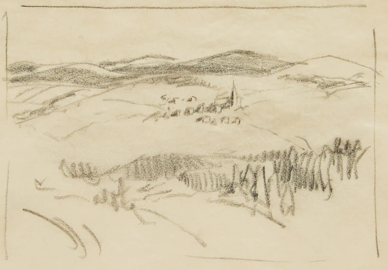 Arthur Lismer, Village in a Rolling Landscape, pencil drawing