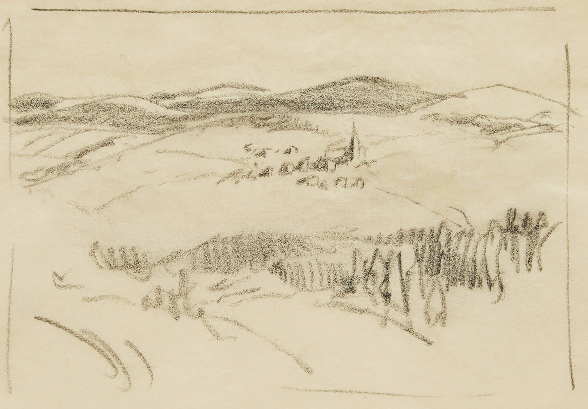 Arthur Lismer, Village in a Rolling Landscape, pencil drawing