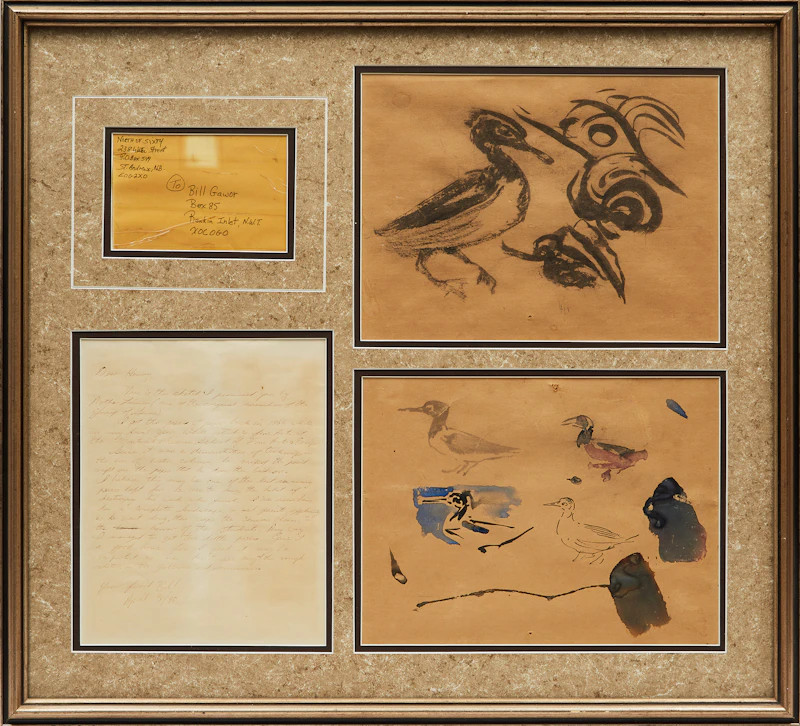 Arthur Lismer, Two Sketches of Ducks with Accompanying Letter, two inks and watercolour on paper, circa 1966 - view 2