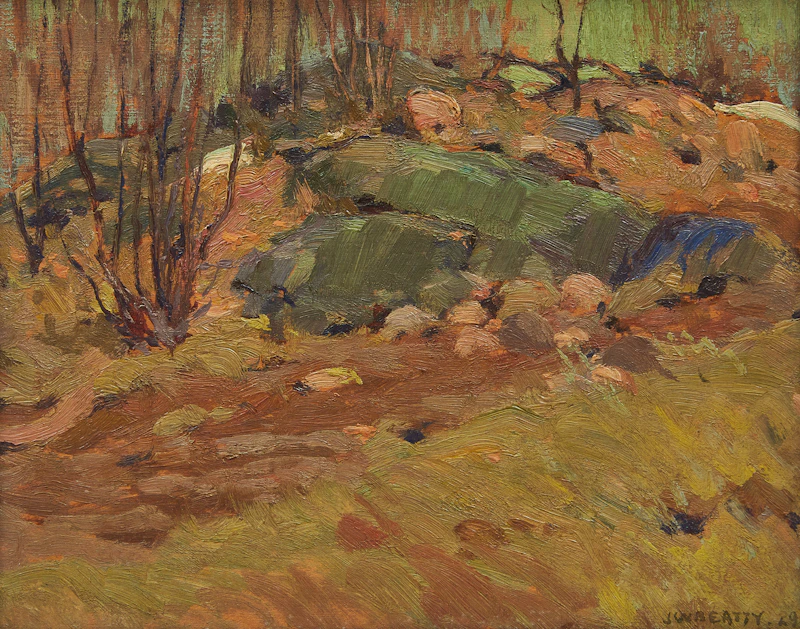 John William Beatty, Spring Landscape, oil on board