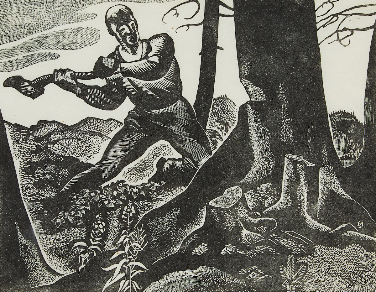 Edwin Headley Holgate, The Woodchopper, woodcut