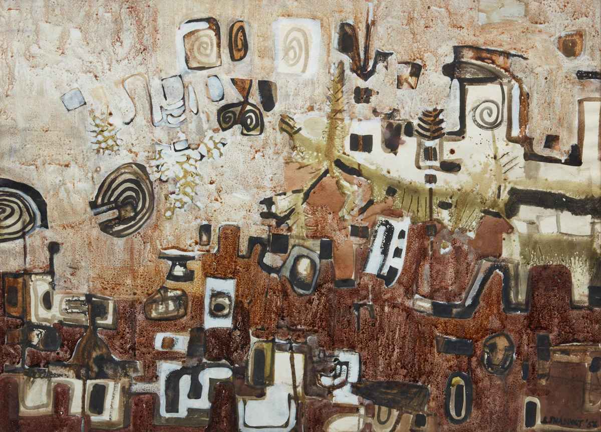 Jack Leonard Shadbolt, Untitled Abstraction, mixed media, 1956
