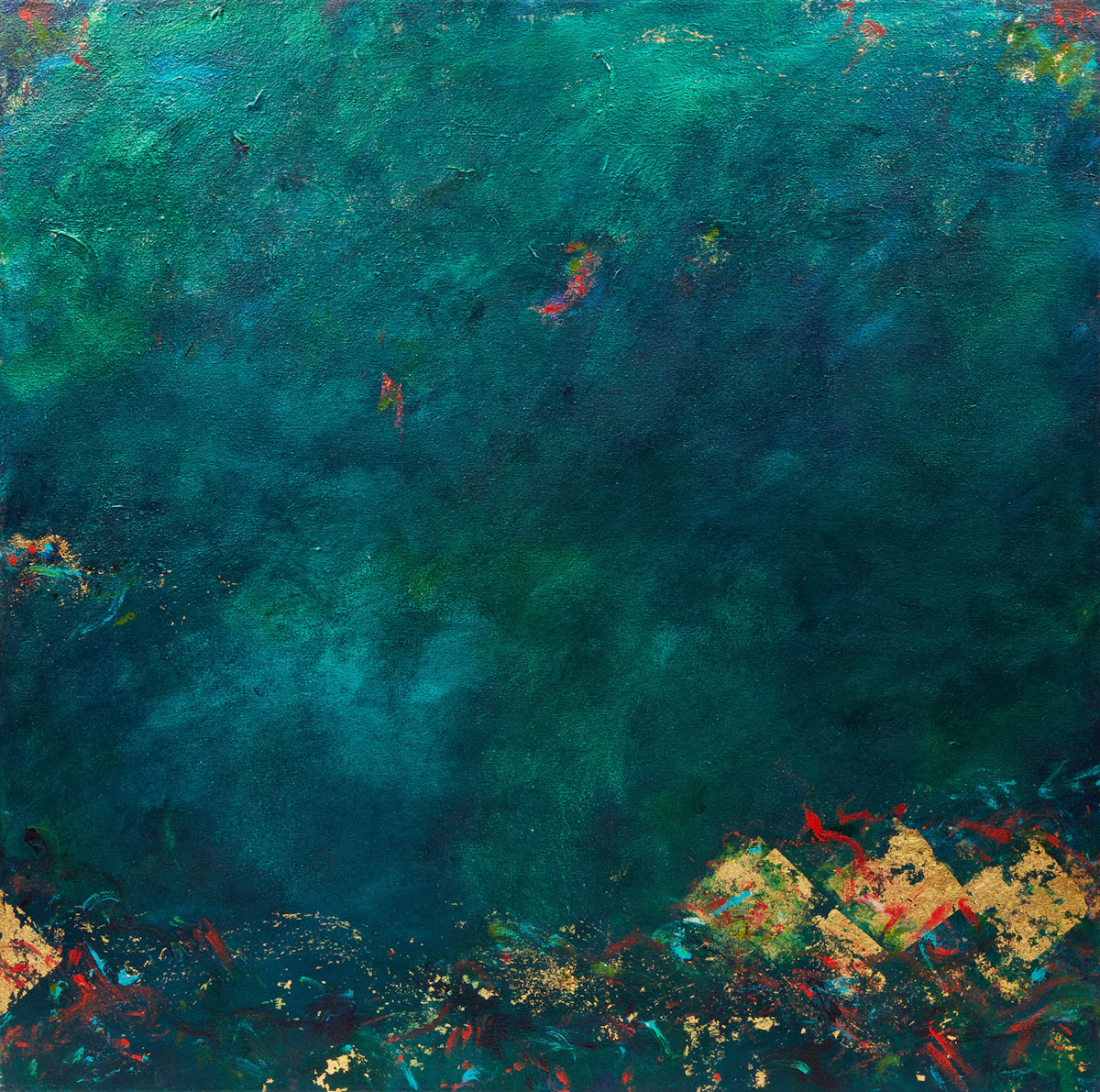 Barbara McGivern, Study for Green Fantasy, acrylic and gold leaf on canvas