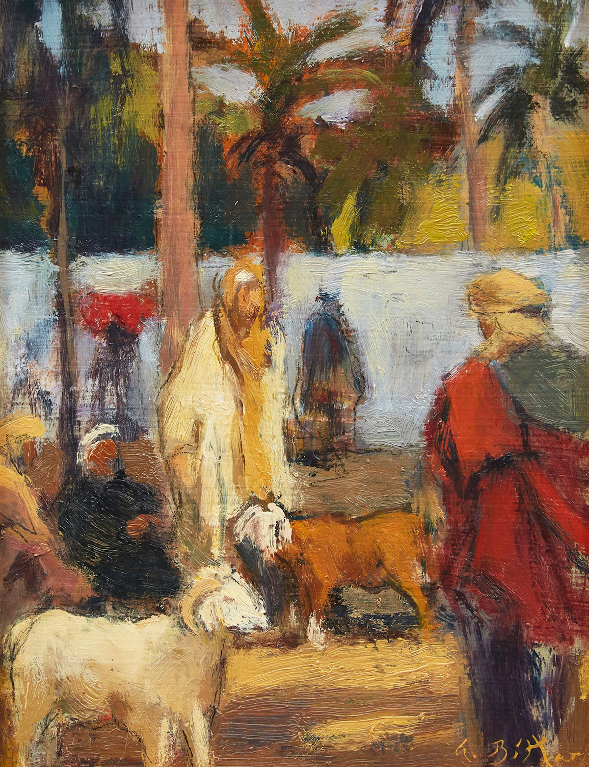 Antoine Bittar, Chèvres à vendre, oil on board, 1996