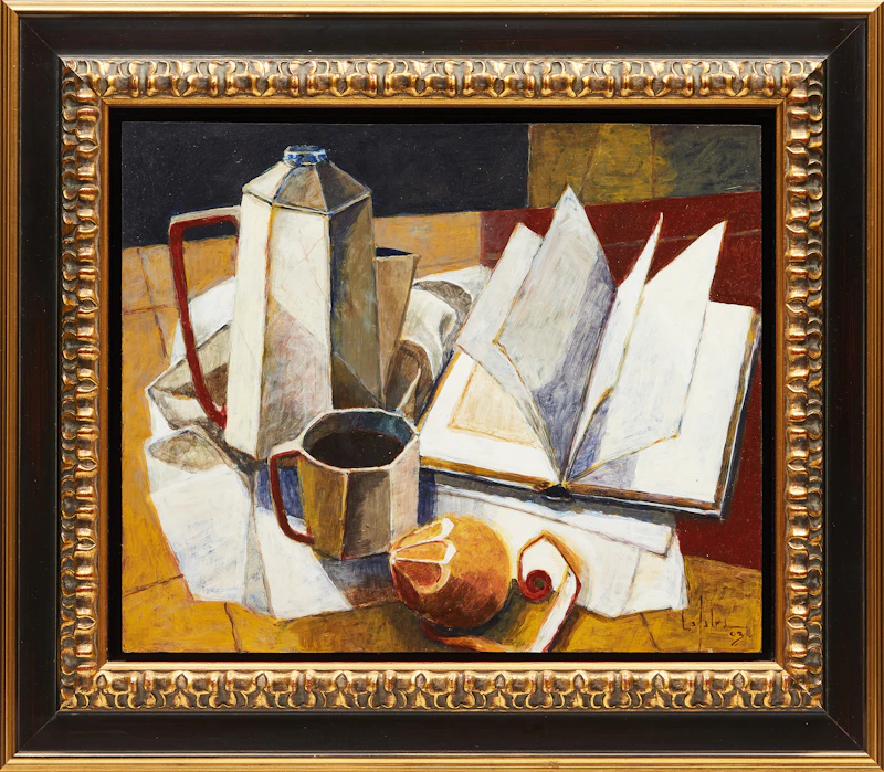 Pierre Lefebvre, Dejeuner et livre, oil on board, 2003 - view 2