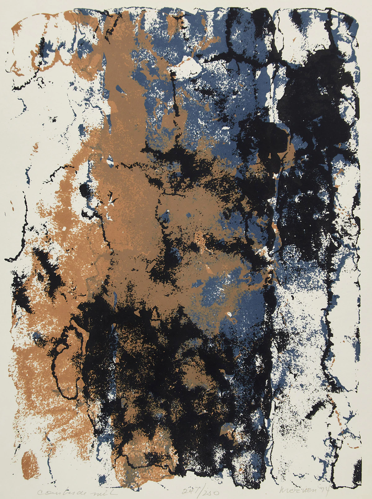 Jean Albert McEwen, Courbes de nuit, lithograph in colours, 1974