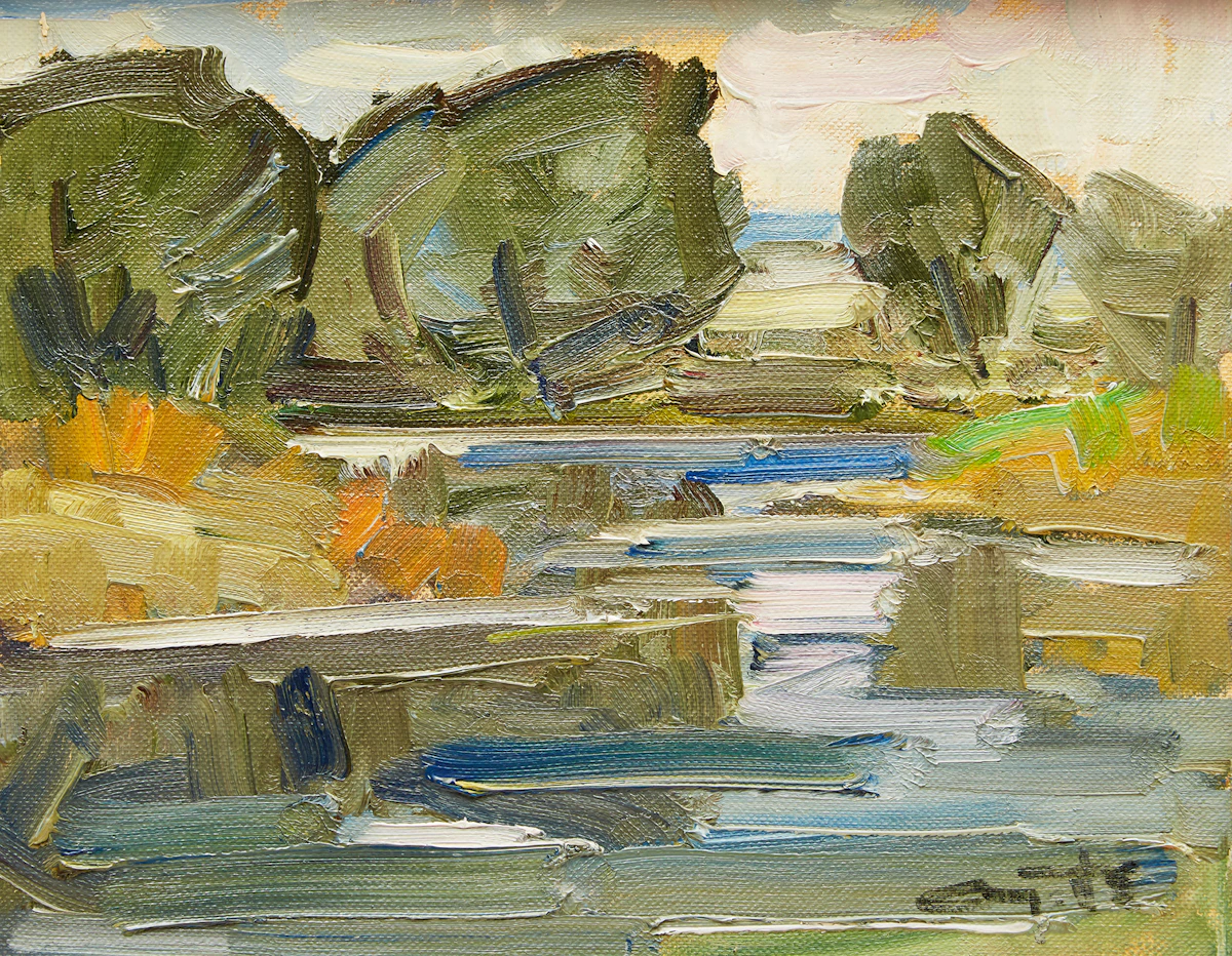 Leo Ayotte, Sans titre (Paysage avec des arbres) , oil on canvas board