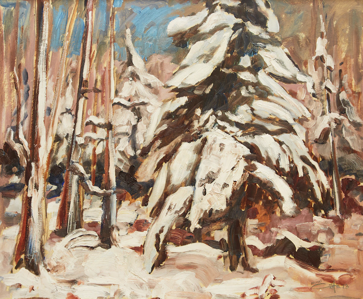 Bruno Côté, Winter Forest, oil on board, 1973