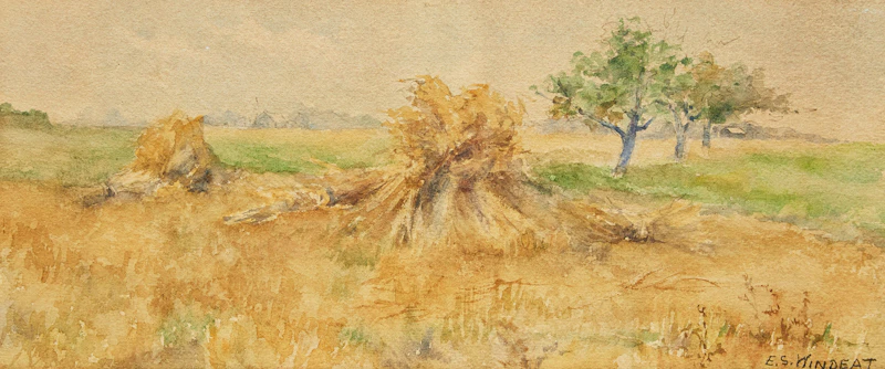 Emma S. Windeat, Hay Stooks, watercolour