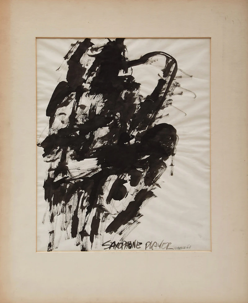 Robert Markle, Saxophone Player; Dancer, 2 ink drawings mounted to board - view 2