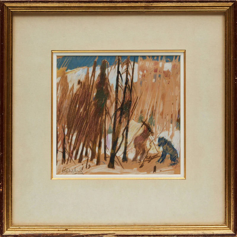 René Richard, Bucheron avec son chien, coloured pencil - view 2