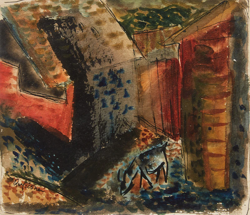 Charles George Dufresne, Street Scene, watercolour and ink - view 1