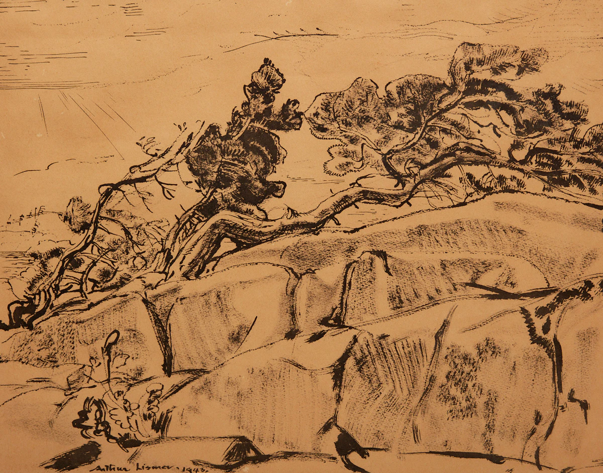 Arthur Lismer, Georgian Bay, india ink on paper, 1948