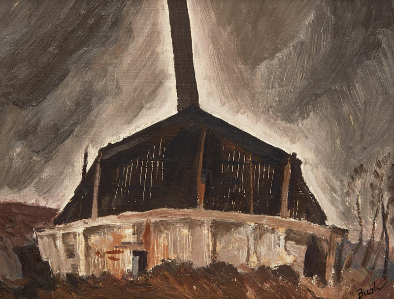 Jack Hamilton Bush, Old Lumber Mill (1944), oil on board