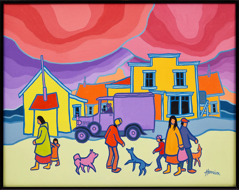 Ted Harrison, Delivery Day, acrylic on canvas, 1986 - view 2