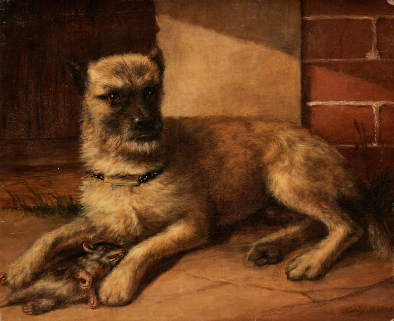 Airedale with Dead Rat by Cornelius Krieghoff
