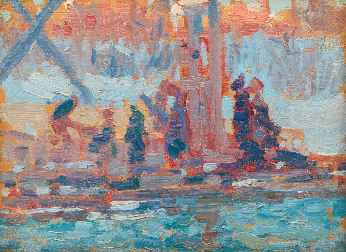 Lionel LeMoine FitzGerald, Bridge - St. Boniface, oil on board, circa 1920