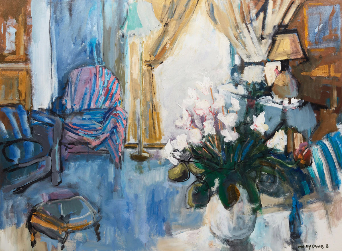 Molly Lamb Bobak, Blue Interior, oil on canvas