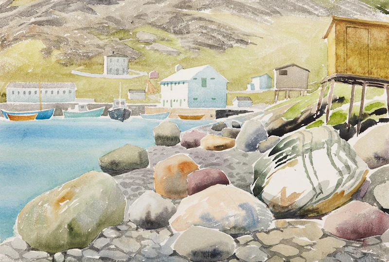 Doris Jean McCarthy, Boulders at Port Kirwan, watercolour