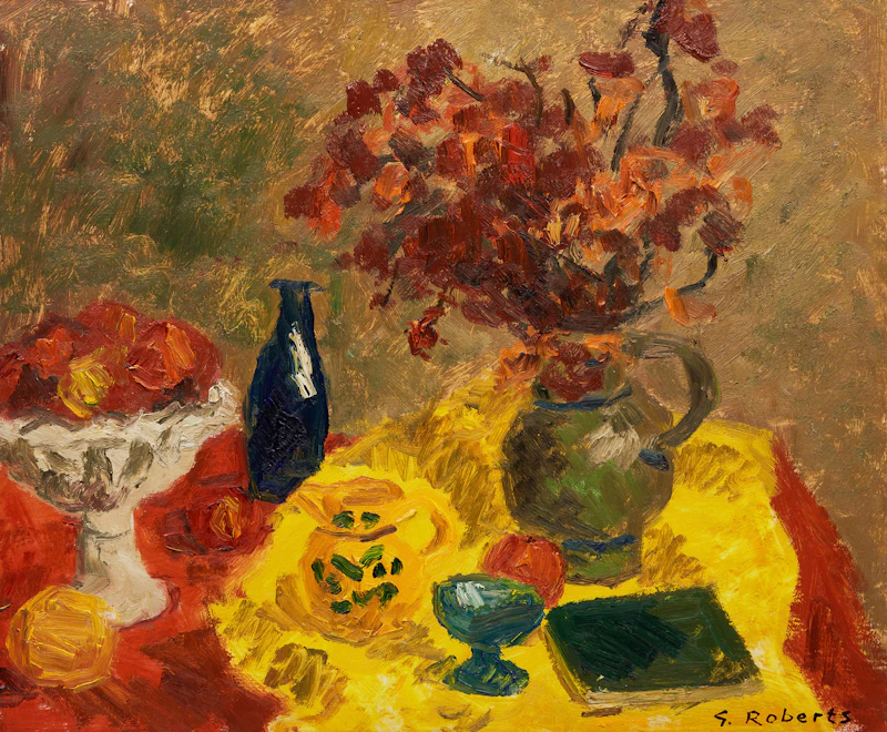 Still Life with Red and Yellow Cloths by William Goodridge Roberts