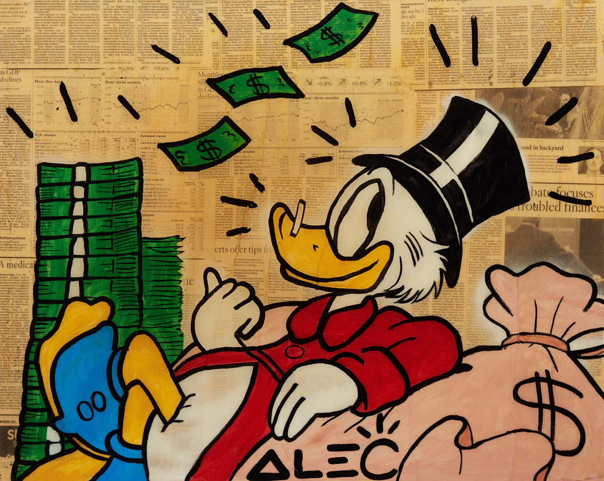 Alec Monopoly, Scrooge McDuck, mixed media on canvas
