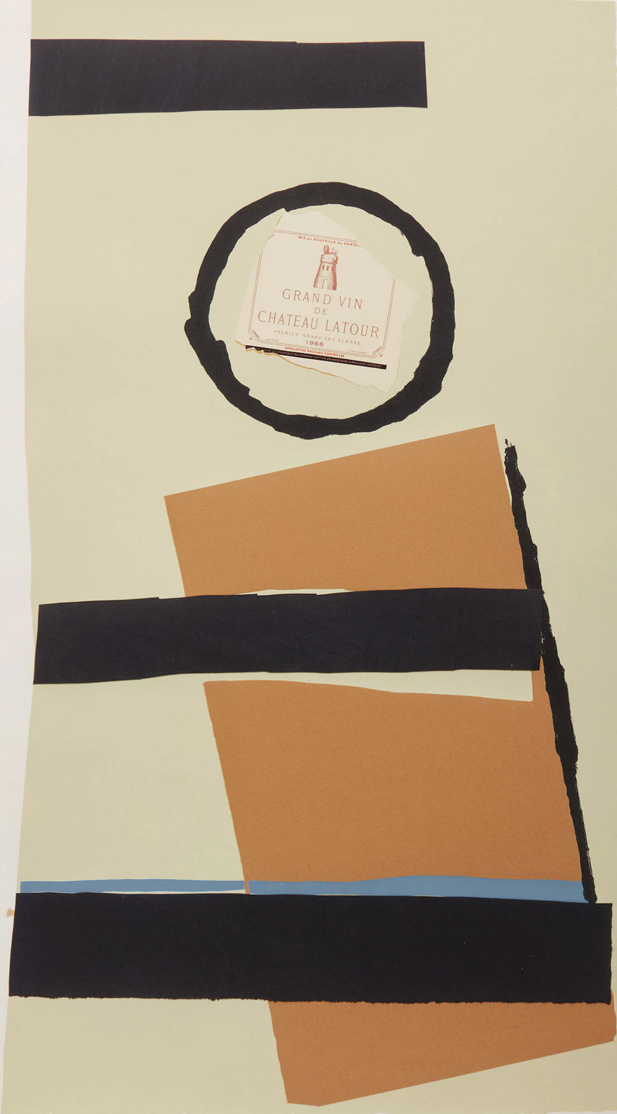 Robert Motherwell, Pauillac #1, from Summer Light Series (Belknap 119), Arjomari paper; Château Latour wine label; tan Ingres paper; black Arches paper, 1973