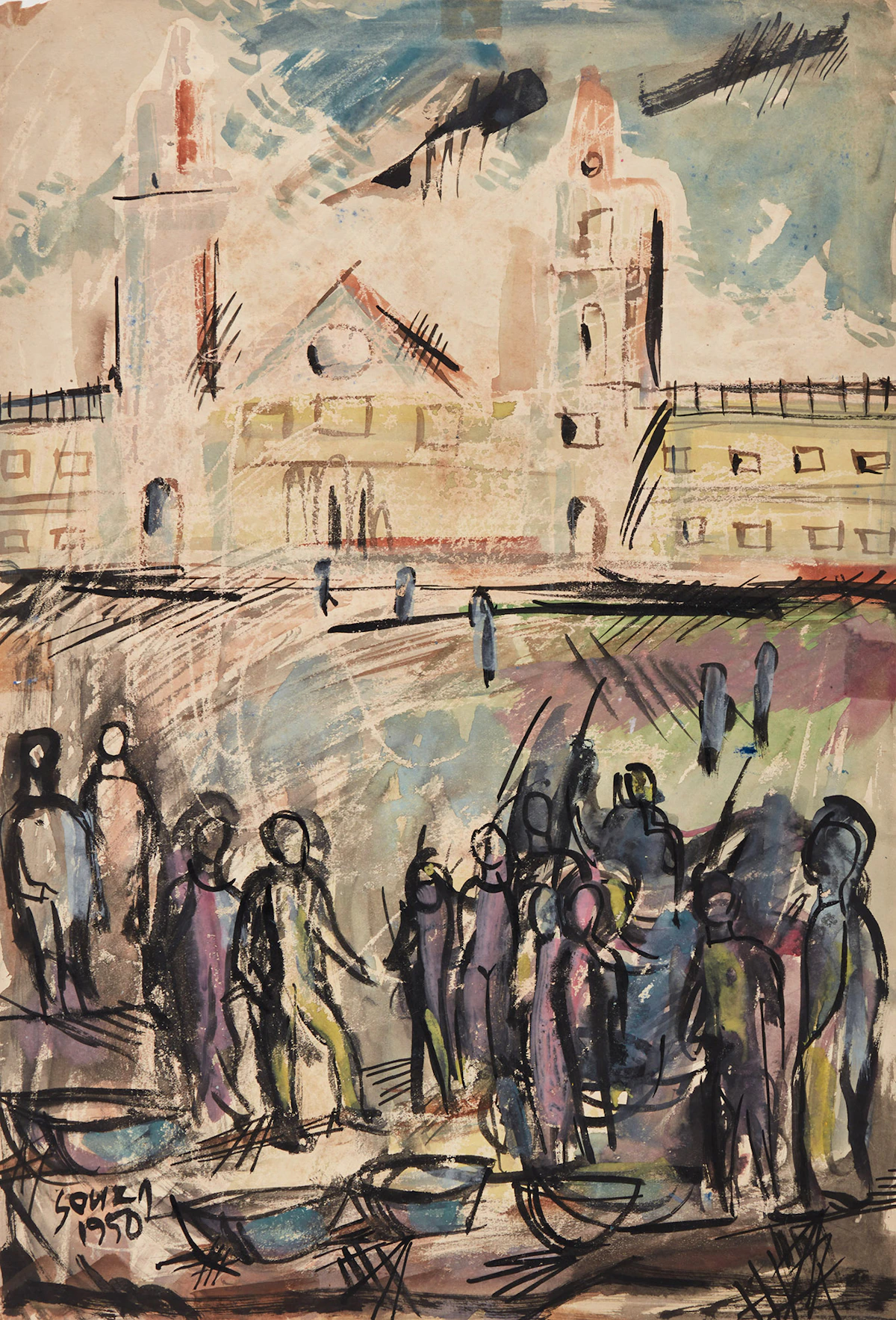 Francis Newton Souza, Protest, watercolour, 1950