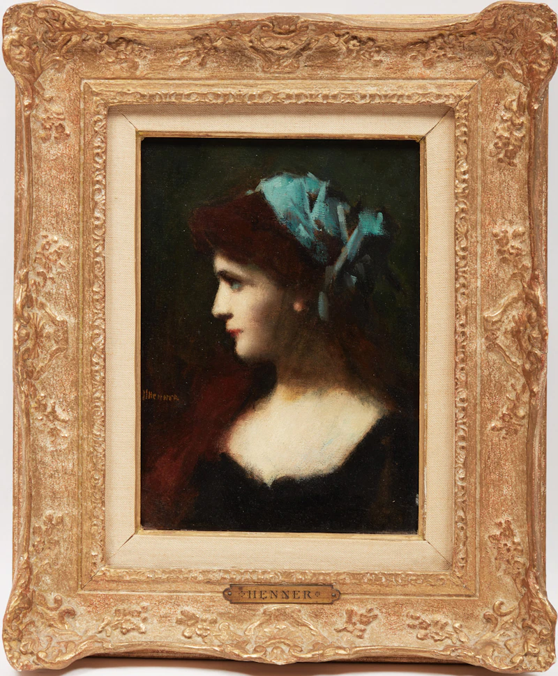 Jean Jacques Henner, Portrait of a Woman with a Blue Scarf, oil on canvas - view 2