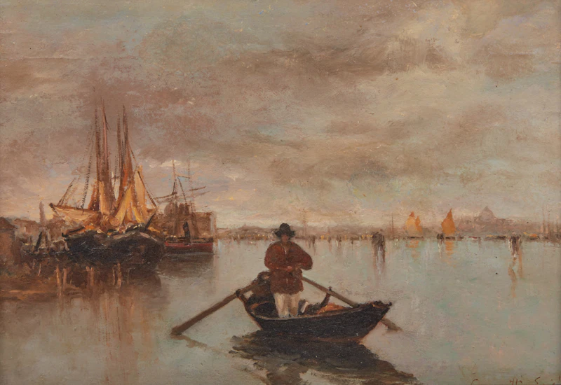 Egisto Lancerotto, Homme à la chaloupe, oil on board