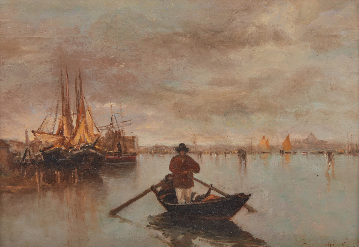 Egisto Lancerotto, Homme à la chaloupe, oil on board